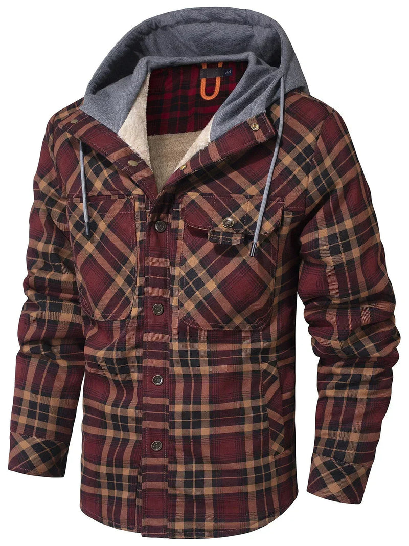 Kyle Men's Plaid Jacket – Warm, Stylish with Adjustable Hood & Comfortable Lining