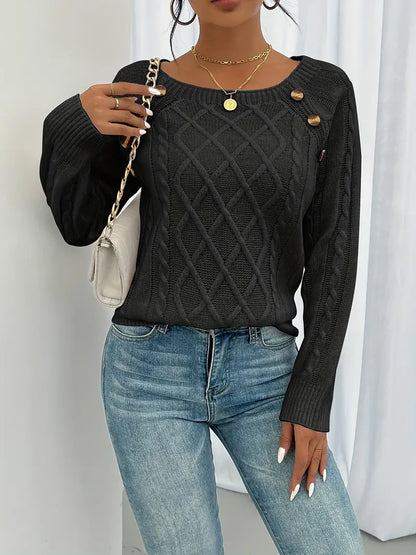 Anaiah Pull Femme Hiver avec Boutons – Élégant, Confortable & Respirant en Coton Polyester