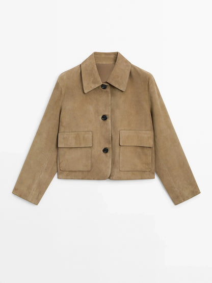 Laurel Veste Femme – Courte en Suédine Beige Élégant, Style Minimaliste & Urbain