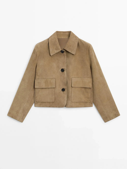 Laurel Veste Femme – Courte en Suédine Beige Élégant, Style Minimaliste & Urbain