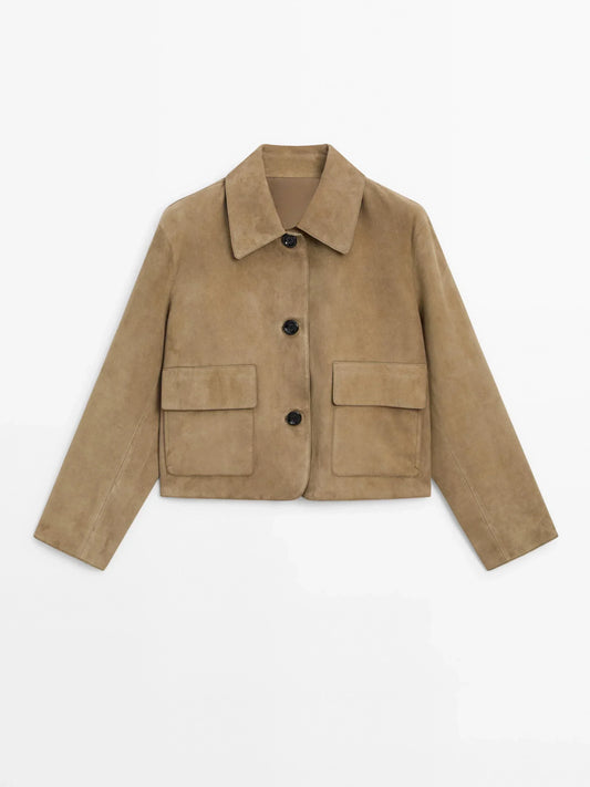 Laurel Veste Femme – Courte en Suédine Beige Élégant, Style Minimaliste & Urbain
