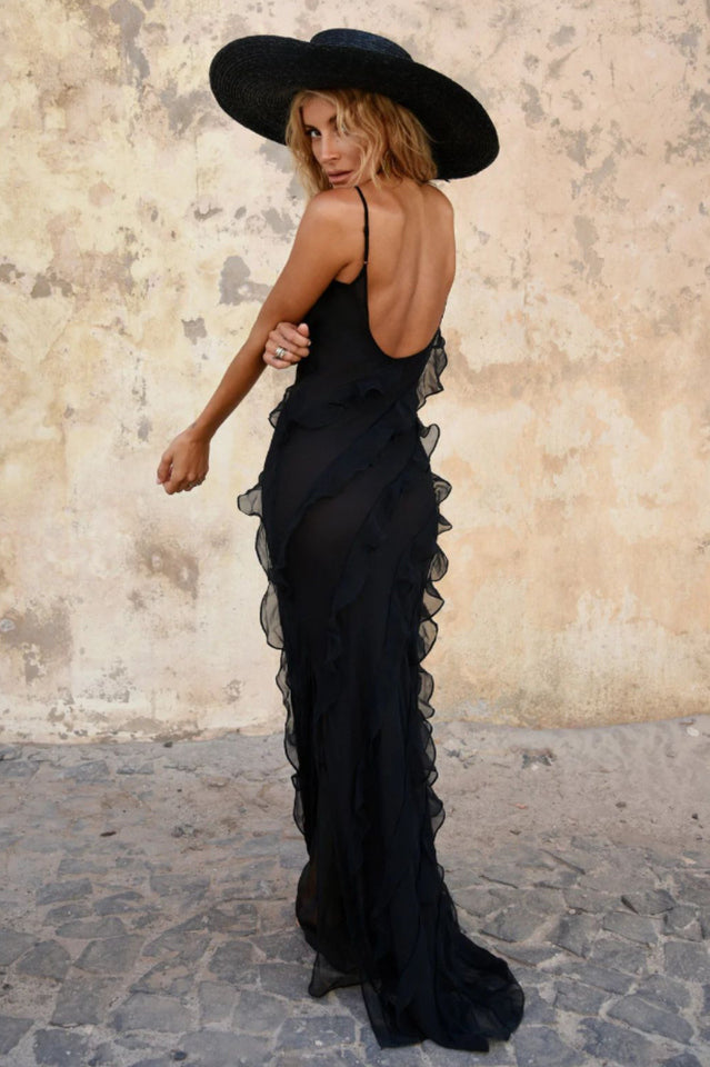 Robe Longue Femme Ashtine – Robe d’Été Légère à Volants avec Jupe à Étages & Look de Plage