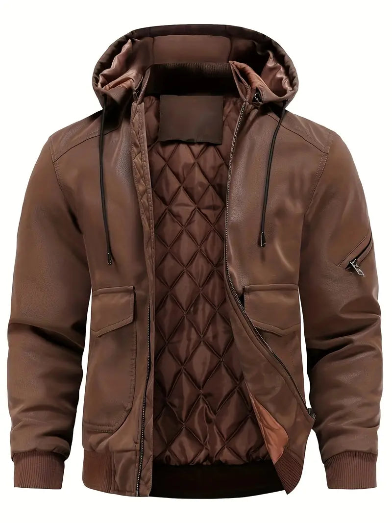 Anthony Men's Winter Leather Jacket with Hood – Thermal Insulation & Timeless Style