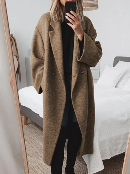 Celia Manteau Femme – Long en Laine Mélangée, Coupe Oversize Élégante & Moderne