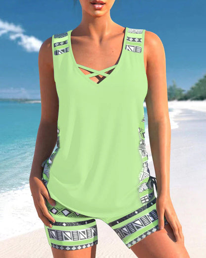 Bienna Tankini for Women – Geometric Design with Full Coverage & Comfortable Fit