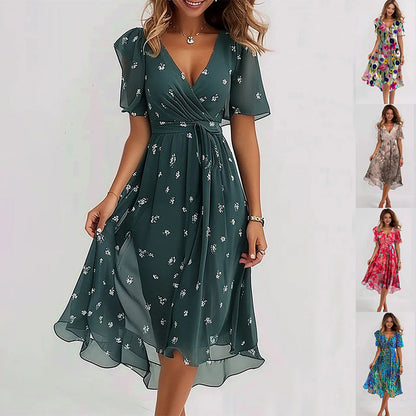 Aimee Robe Midi Femme – Coupe Flatteuse avec Imprimé Floral Vibrant & Confort Respirant