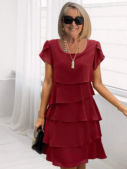 Giselle Robe Midi Femme – Robe Chiffon Fluide à Ourlet Asymétrique, Superposée & Élégante