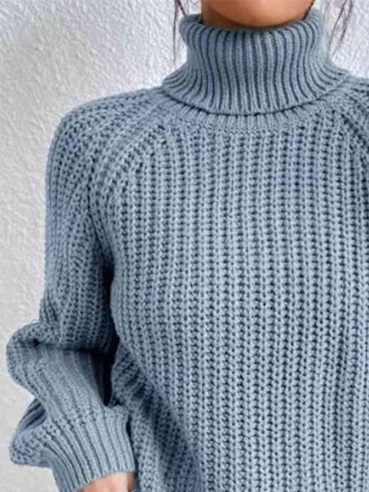 Angela Pull Femme – Pull à Col Roulé Côtelé avec Fente Latérale Chic pour Automne/Hiver Élégant