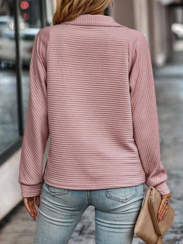 Leyna Ribbed Knit Pullover for Women – Light and Soft Top with Elegant Zip Collar