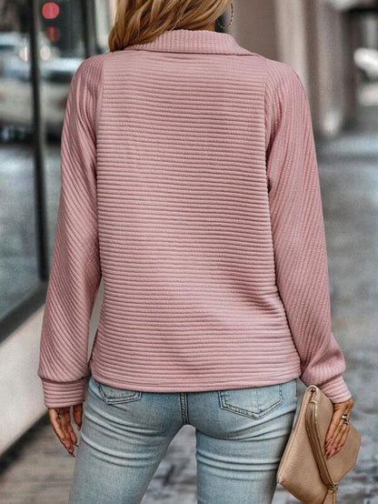 Leyna Ribbed Knit Pullover for Women – Light and Soft Top with Elegant Zip Collar