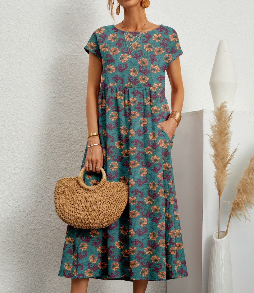 Robe Midi Femme Frances – Élégante Robe Fleurie en Tissu Respirant avec Coupe Féminine