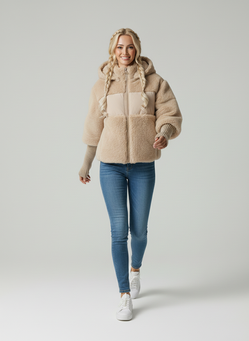 Camila Women's Winter Puffer Jacket – Warm Quilted Coat with Knit Cuffs & Elegant Collar