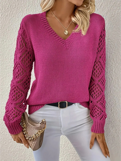 Danny Pull Femme – Léger, Manches Crochetées et Col en V pour un Look Élégant