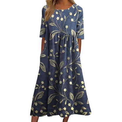 Joelle Robe Midi Femme – Imprimé Floral Fluide, Coupe Confortable & Style Estival Élégant