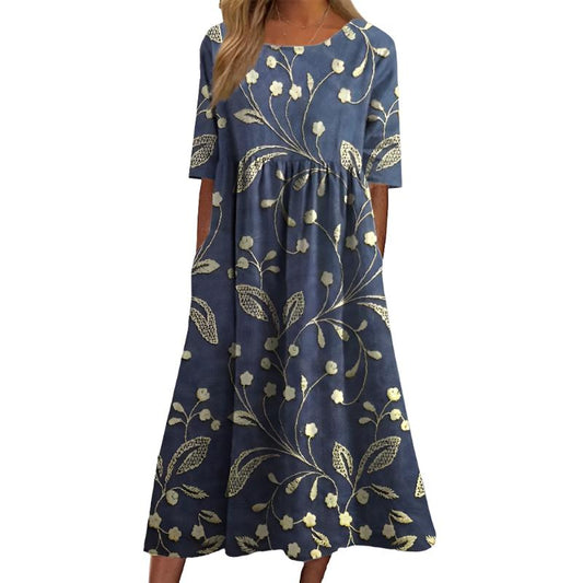 Joelle Robe Midi Femme – Imprimé Floral Fluide, Coupe Confortable & Style Estival Élégant