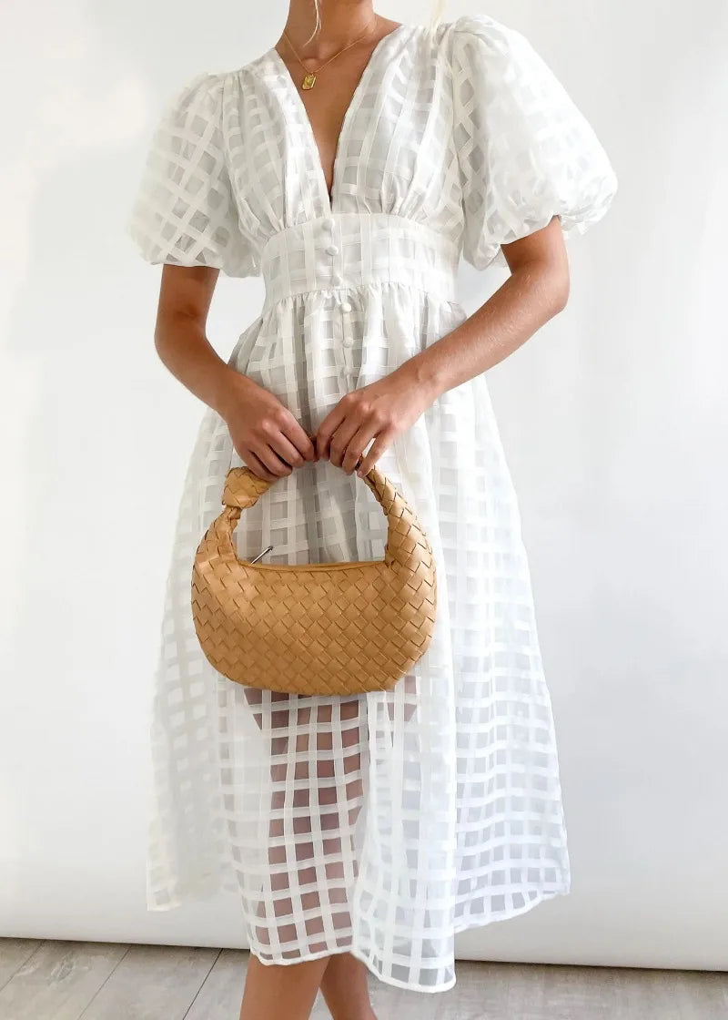 Mylene Robe Midi Femme – Robe à Carreaux Chic avec Volume & Couleur Vive