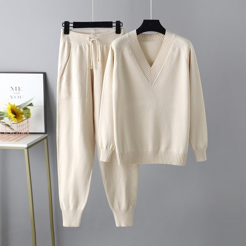 Margot Ensemble Femme – Pull & Pantalon en Maille Premium, Style Chic & Confort Élégant
