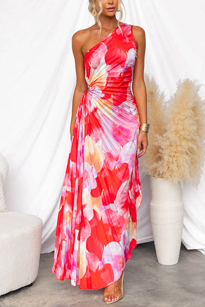 Ximena Robe Asymétrique Femme – Robe d'Été Plissée avec Imprimé Fleuri & Couleurs Joyeuses