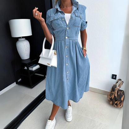 Eloise Robe en Jean Femme – Robe Chemise Bleue en Coton Légèr avec Coupe Cintrée