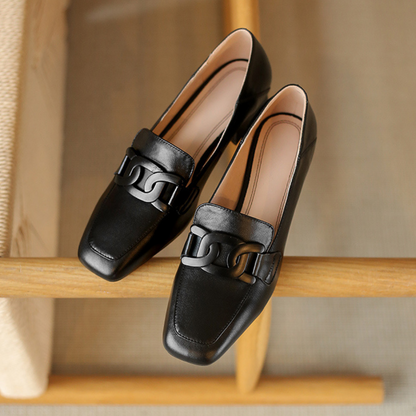 Evrynth Mocassins Femme – Chaussures Mary Jane en Cuir avec Talon Chunky & Confort