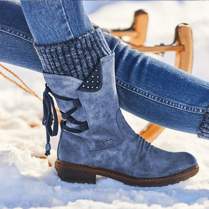 Juliana Bottes de Neige Femme – Bottes Mi-Hautes d’Hiver en Cuir PU Résistant & Semelle Robuste