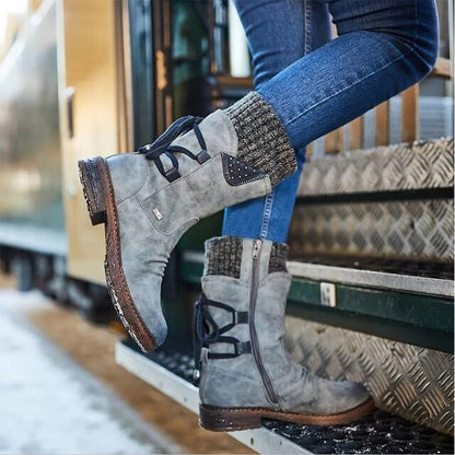 Juliana Bottes de Neige Femme – Bottes Mi-Hautes d’Hiver en Cuir PU Résistant & Semelle Robuste