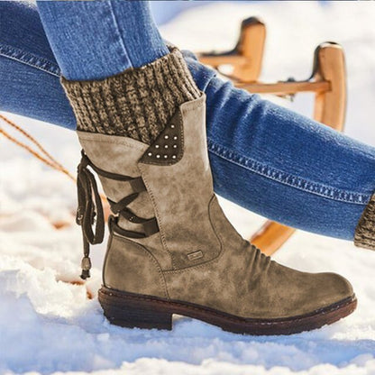 Juliana Bottes de Neige Femme – Bottes Mi-Hautes d’Hiver en Cuir PU Résistant & Semelle Robuste