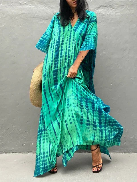 Janne Robe Caftan Longue Femme – Robe Maxi d’Été Légère et Fluide au Style Bohème Chic