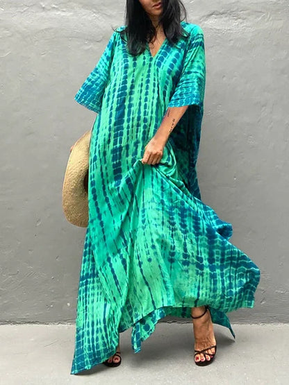 Janne Robe Caftan Longue Femme – Robe Maxi d’Été Légère et Fluide au Style Bohème Chic