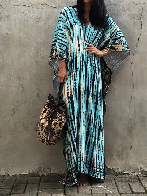 Amélie Robe Kaftan Femme – Robe Bohème Batik Légère à Coupe Ample pour Été Décontracté
