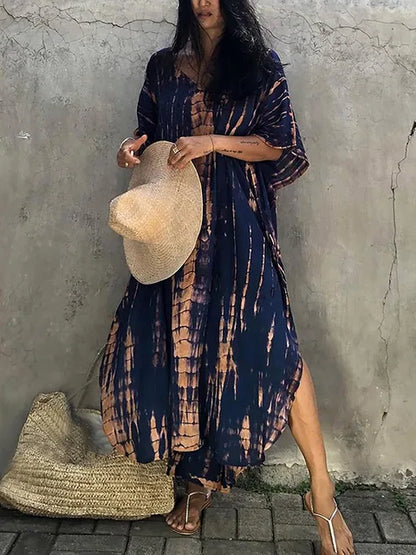 Amélie Robe Kaftan Femme – Robe Bohème Batik Légère à Coupe Ample pour Été Décontracté
