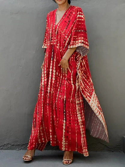 Amélie Robe Kaftan Femme – Robe Bohème Batik Légère à Coupe Ample pour Été Décontracté