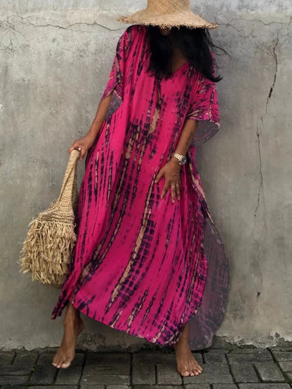 Janne Robe Caftan Longue Femme – Robe Maxi d’Été Légère et Fluide au Style Bohème Chic