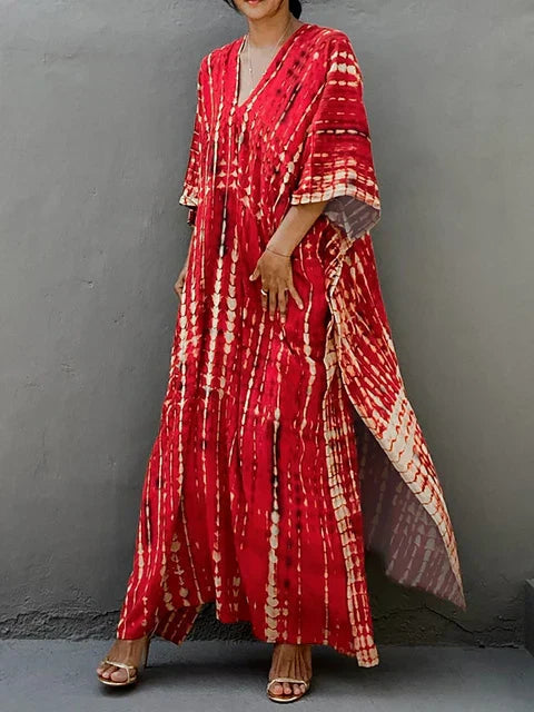 Janne Robe Caftan Longue Femme – Robe Maxi d’Été Légère et Fluide au Style Bohème Chic