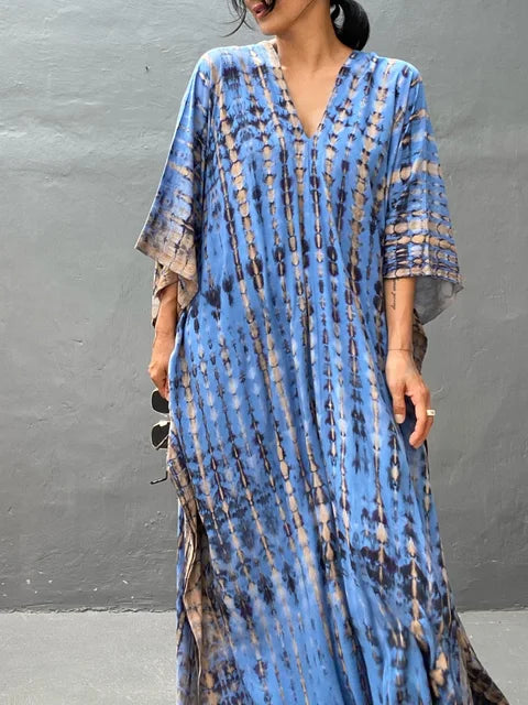 Janne Robe Caftan Longue Femme – Robe Maxi d’Été Légère et Fluide au Style Bohème Chic
