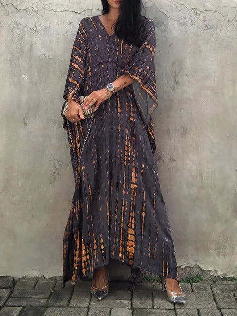 Amélie Robe Kaftan Femme – Robe Bohème Batik Légère à Coupe Ample pour Été Décontracté