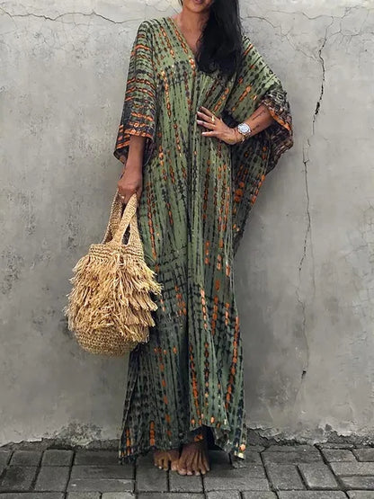 Janne Robe Caftan Longue Femme – Robe Maxi d’Été Légère et Fluide au Style Bohème Chic