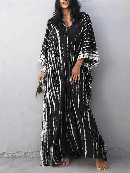 Amélie Robe Kaftan Femme – Robe Bohème Batik Légère à Coupe Ample pour Été Décontracté