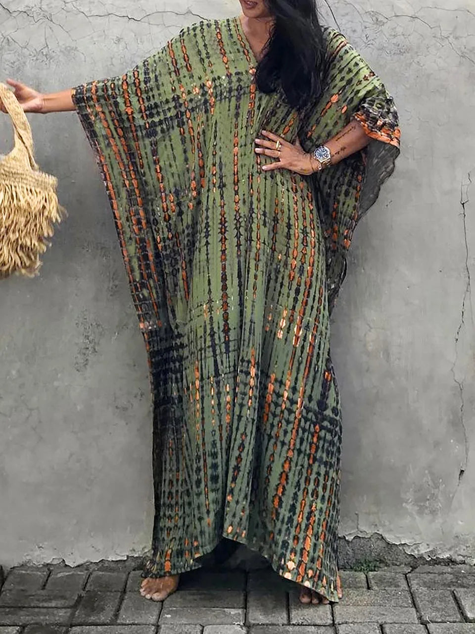 Janne Robe Caftan Longue Femme – Robe Maxi d’Été Légère et Fluide au Style Bohème Chic