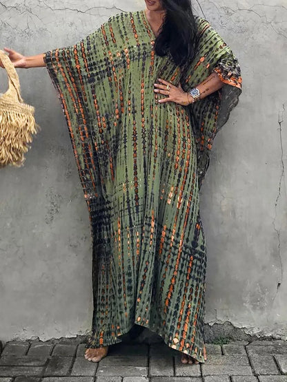 Janne Robe Caftan Longue Femme – Robe Maxi d’Été Légère et Fluide au Style Bohème Chic