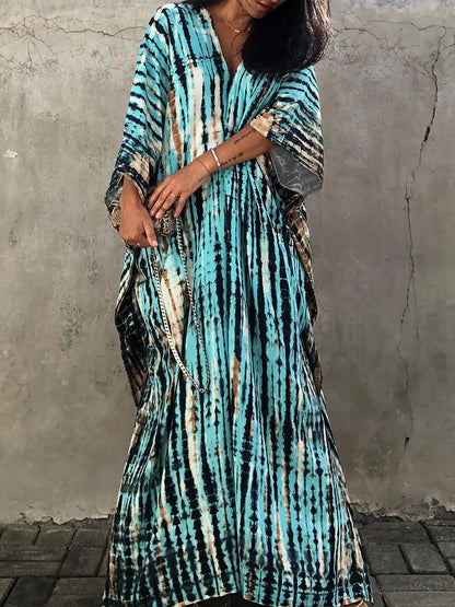 Janne Robe Caftan Longue Femme – Robe Maxi d’Été Légère et Fluide au Style Bohème Chic