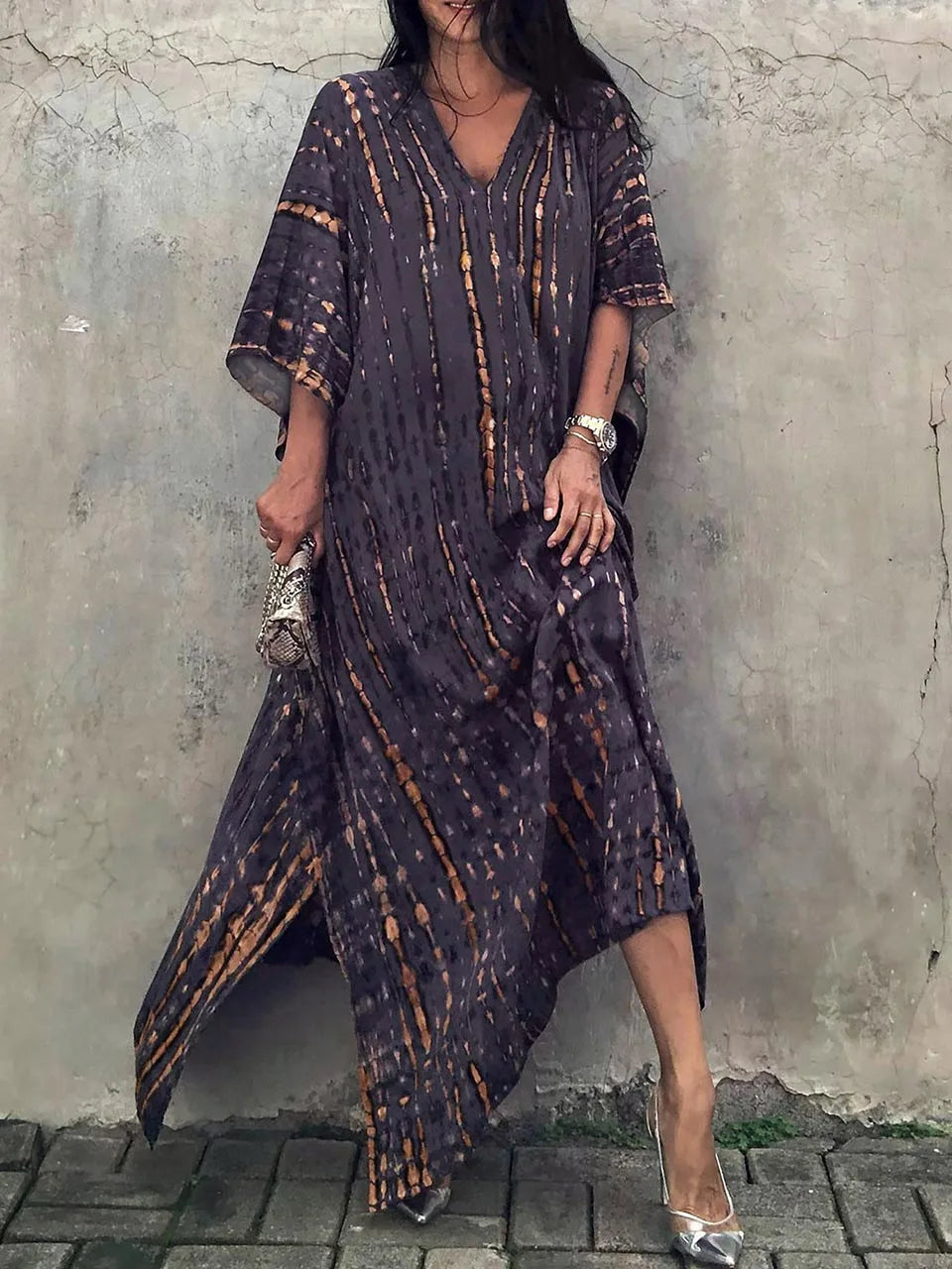 Amélie Robe Kaftan Femme – Robe Bohème Batik Légère à Coupe Ample pour Été Décontracté
