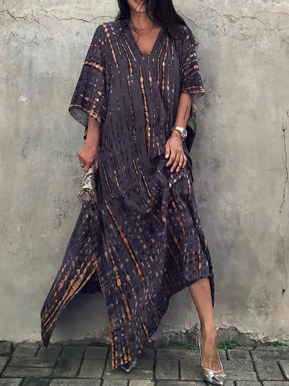 Amélie Robe Kaftan Femme – Robe Bohème Batik Légère à Coupe Ample pour Été Décontracté