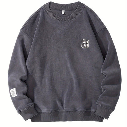 Casual Round Neck Sweater with Embroidered Letters for Men
