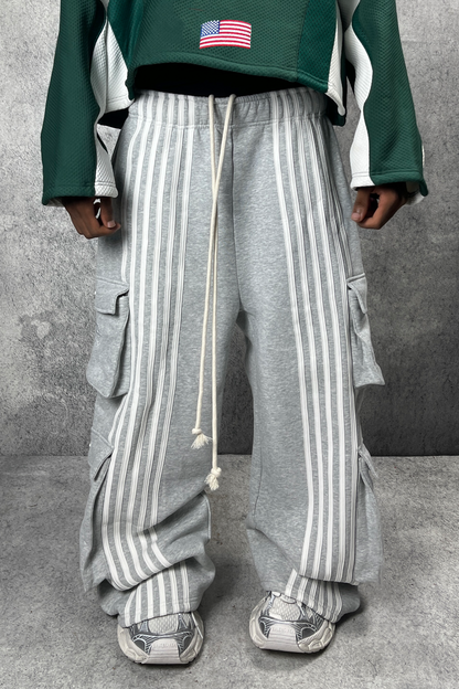 ARCHIVE CARGO STRIPE SWEATPANTS - GRAY