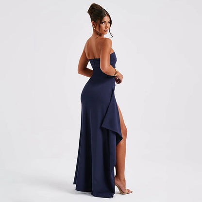 Noble Robe Longue Femme – Robe Bustier Élégante à Dos Nu et Jupe Longue Évasée