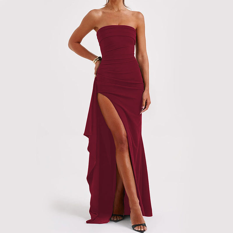 Noble Robe Longue Femme – Robe Bustier Élégante à Dos Nu et Jupe Longue Évasée