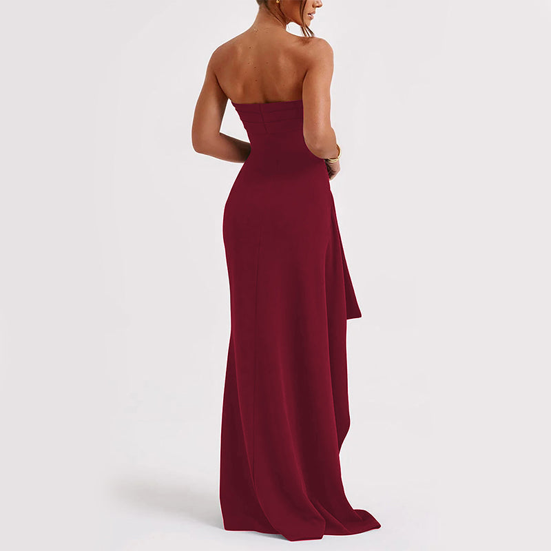 Noble Robe Longue Femme – Robe Bustier Élégante à Dos Nu et Jupe Longue Évasée