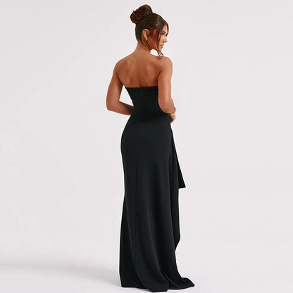 Noble Robe Longue Femme – Robe Bustier Élégante à Dos Nu et Jupe Longue Évasée