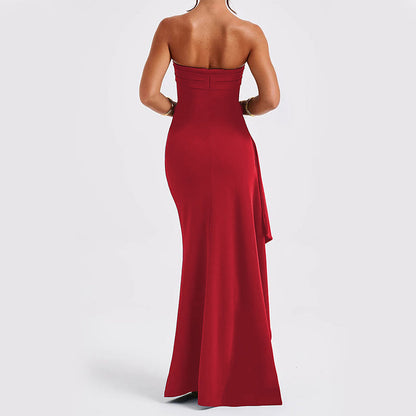 Noble Robe Longue Femme – Robe Bustier Élégante à Dos Nu et Jupe Longue Évasée